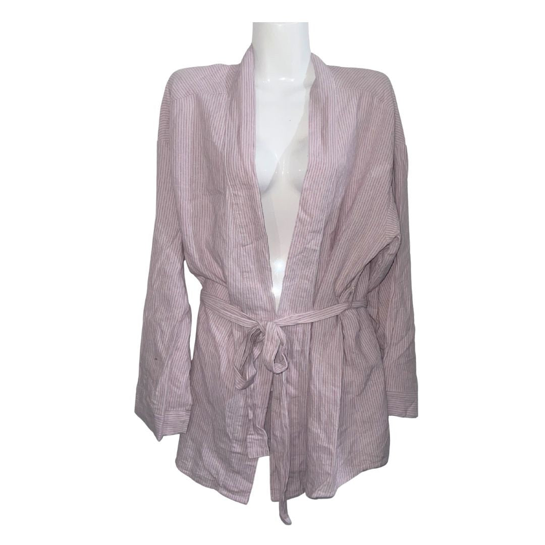 Velvet Heart Nelly Stripe Long Sleeve Belted Kimono Top Casual 100% Linen NWT