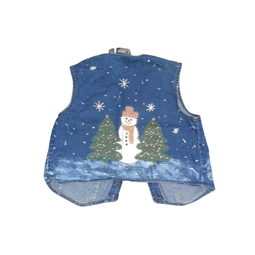 Y Not Sportswear Denim Vest Christmas Winter Button Up 100% Cotton Size Medium