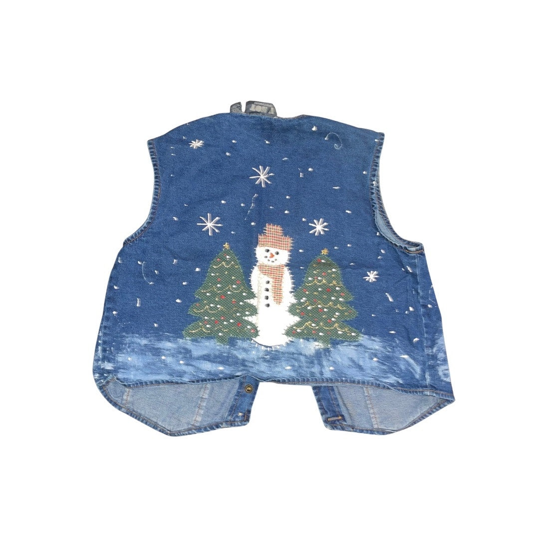 Y Not Sportswear Denim Vest Christmas Winter Button Up 100% Cotton Size Medium