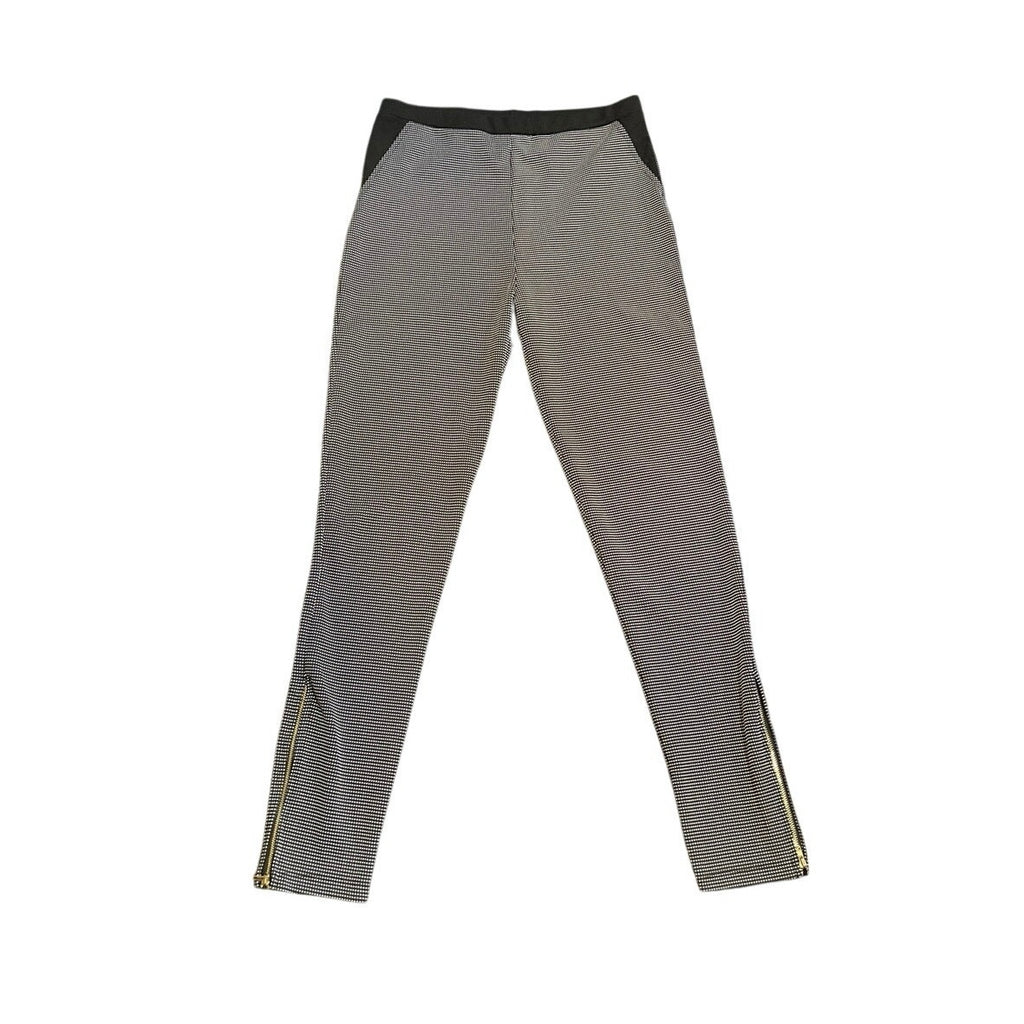 Connection 18 Black White Micro Check Pattern Ankle Zipper Pull On Pants Stretch