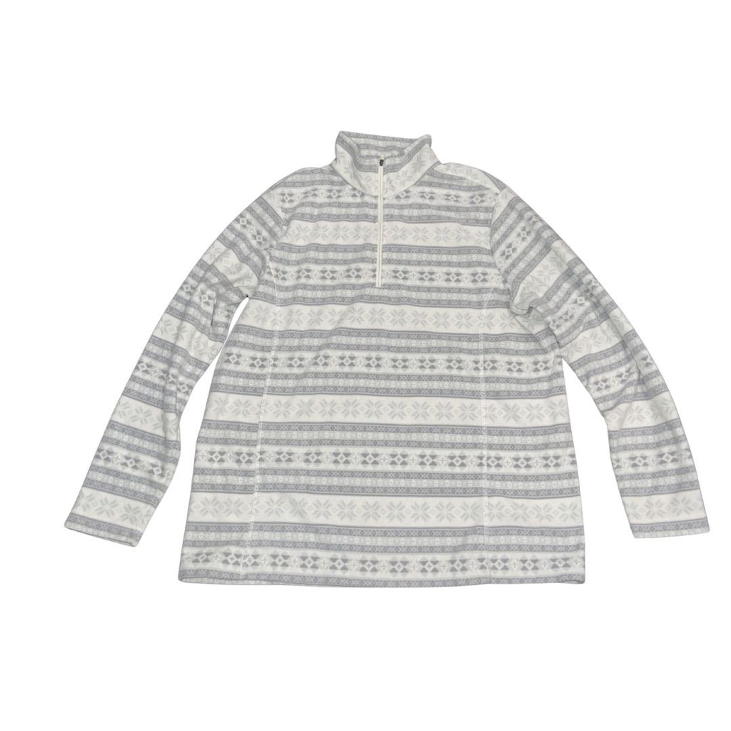 Lands' End Women Quarter Zip Fleece Pullover Sweater Fair Isle Large Cozy Chic