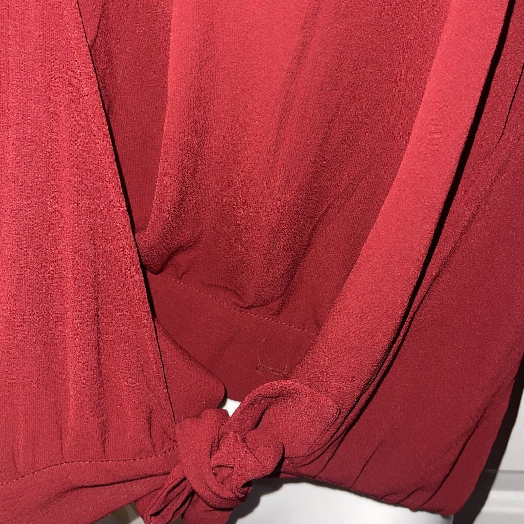 Japna Burgundy Wrap Tie Crop Deep V-Neck Blouse Size Medium Dressy Chic