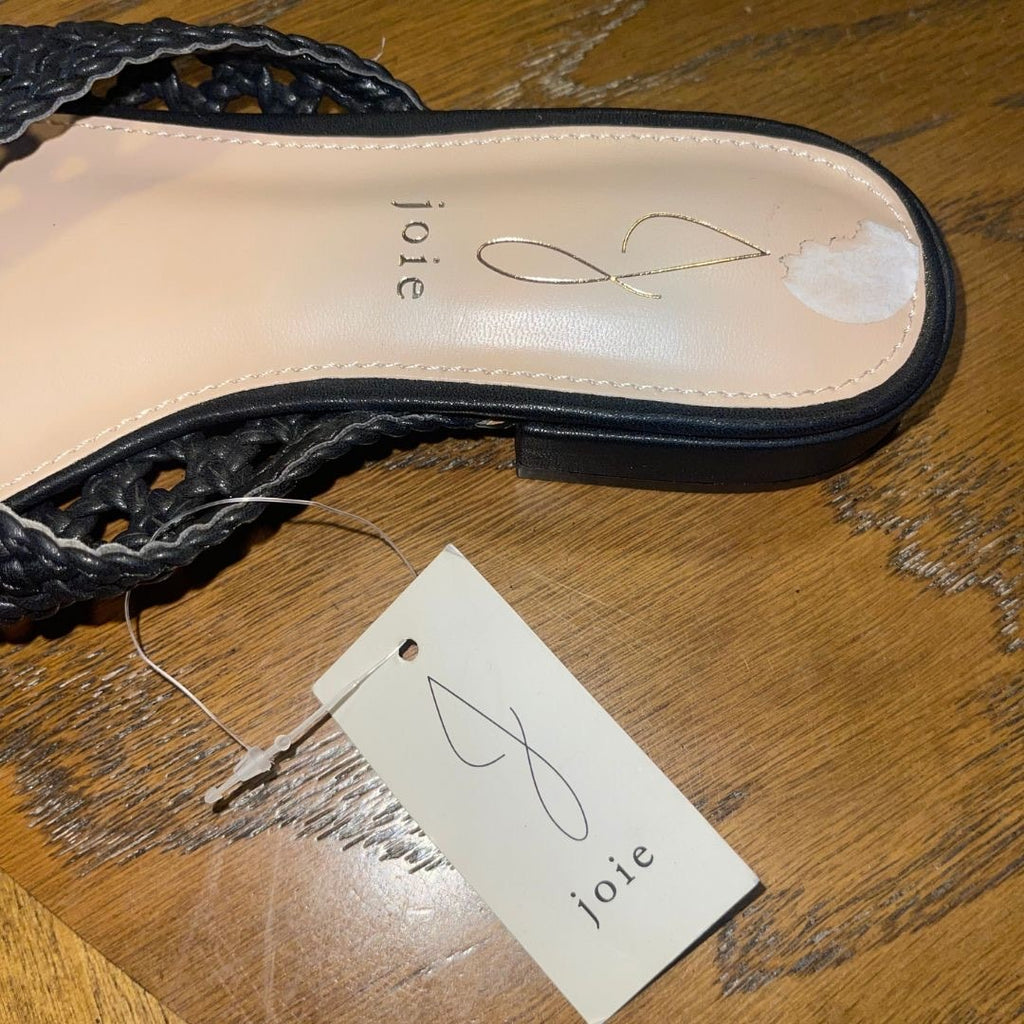 Joie Behold Black Woven Mules Slides Pointed Toe SZ 6 Slip-on Shoes Vacation Boho