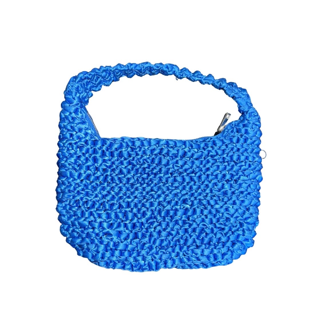 Violeta Mango Royal Blue Woven Weaving Hobo Shoulder Bag Artsy Y2K Bohemian Chic