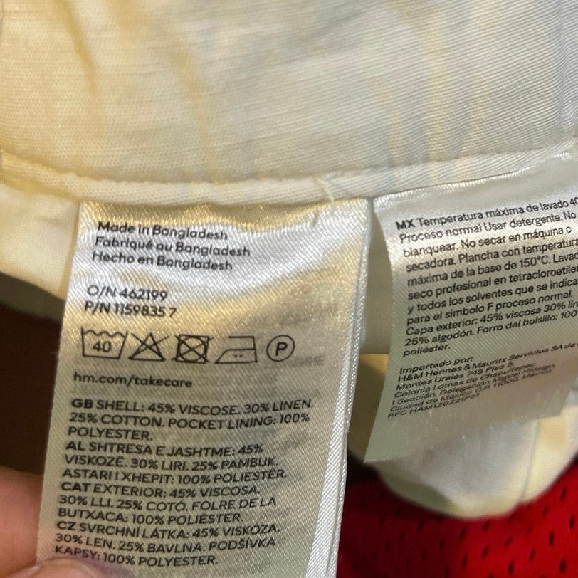 H&M White Linen Blend Cargo Pants SZ 2 Casual Resort Wear Vacation Preppy Chic