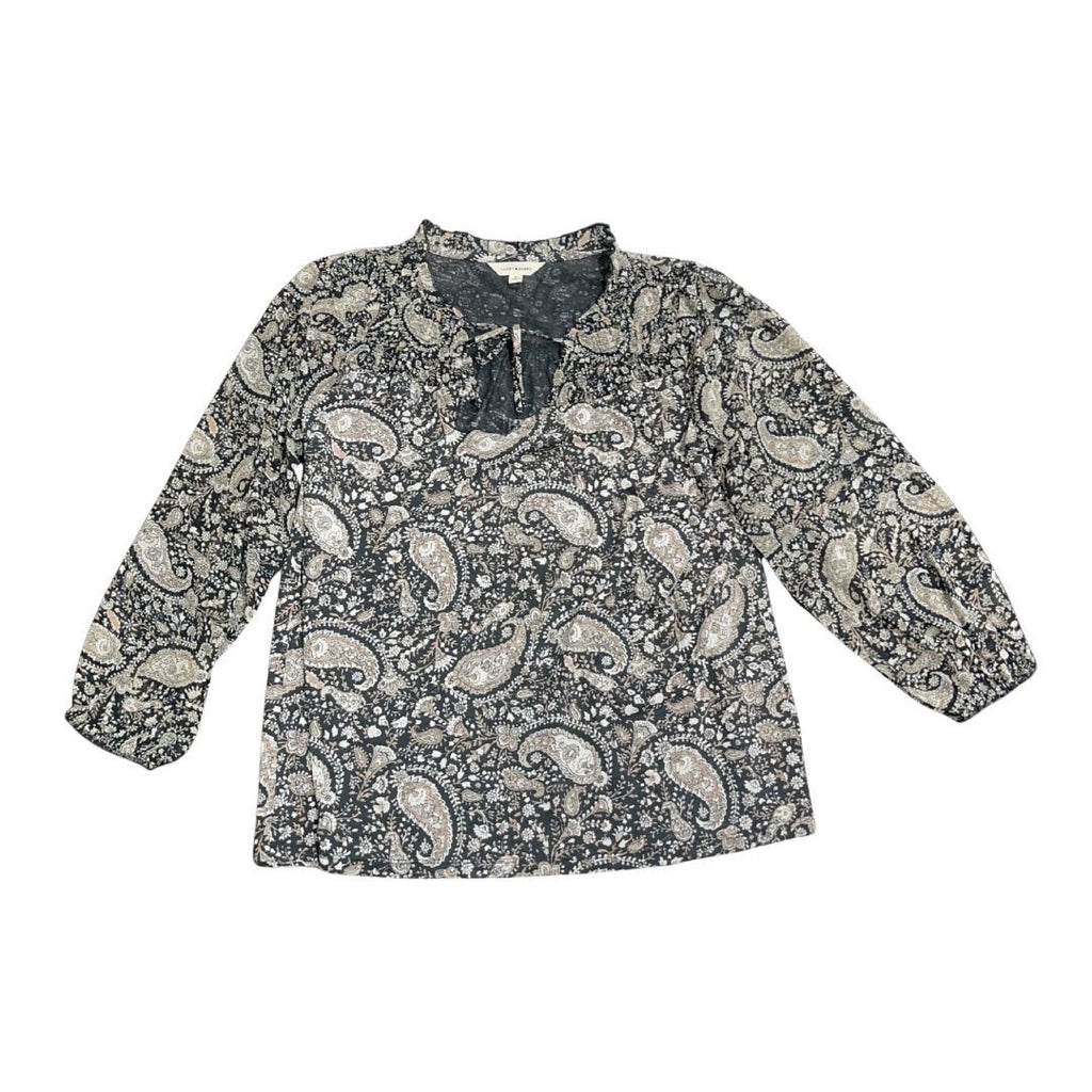 Lucky Brand Split SmokedNeck Peasant Blouse Balloon Sleeve Paisley Boho NWT