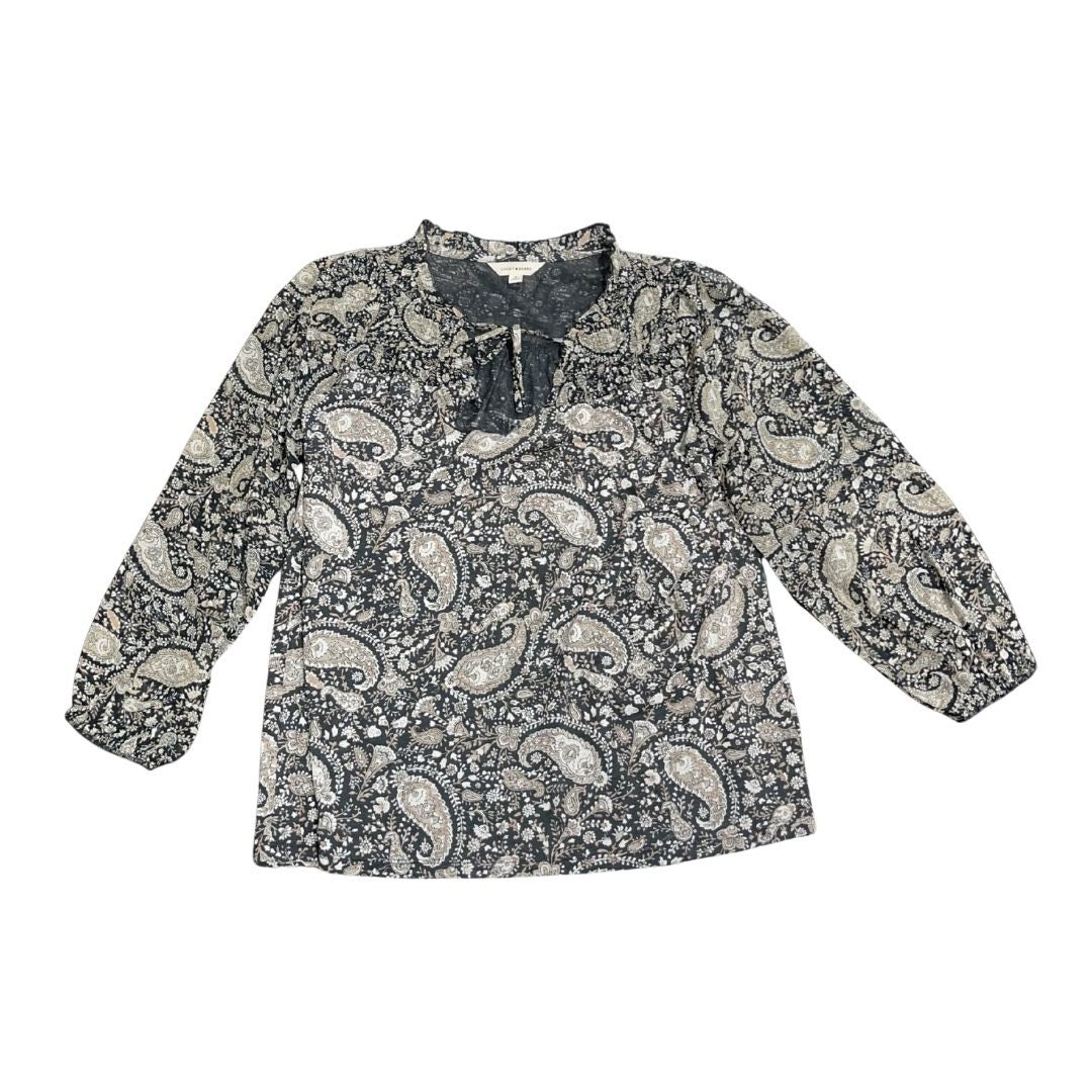 Lucky Brand Split SmokedNeck Peasant Blouse Balloon Sleeve Paisley Boho NWT