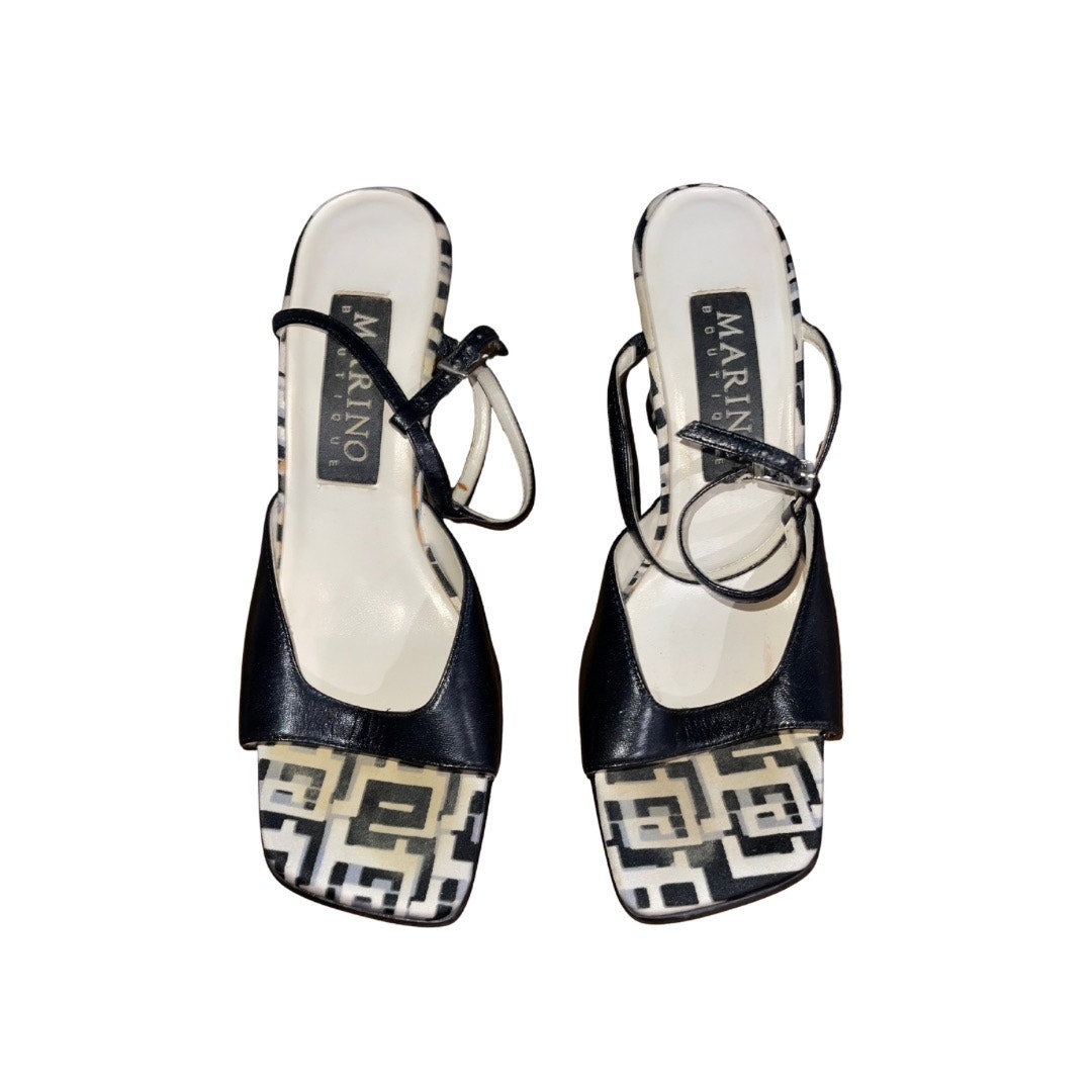 Marino Boutique Open Toe Leather Wedge Sandals Pattern Heel Shoes Size 6.5