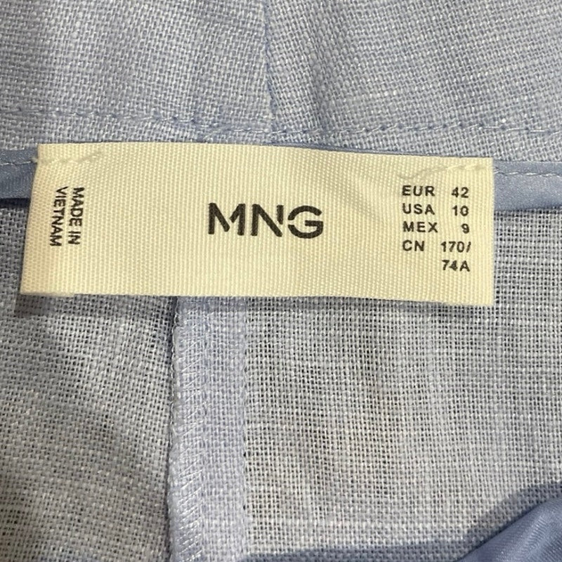 Mango MNG Blue Linen Straight Linen Trouser Pants Size 10 Belt Loop Lightweight