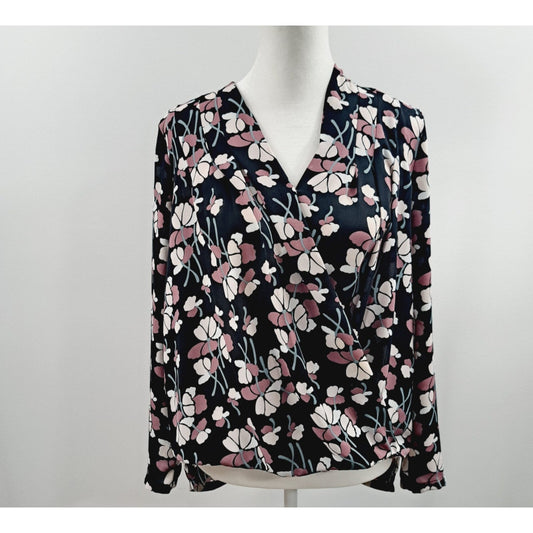 Ann Taylor floral faux wrapped long sleeve blouse size medium career office