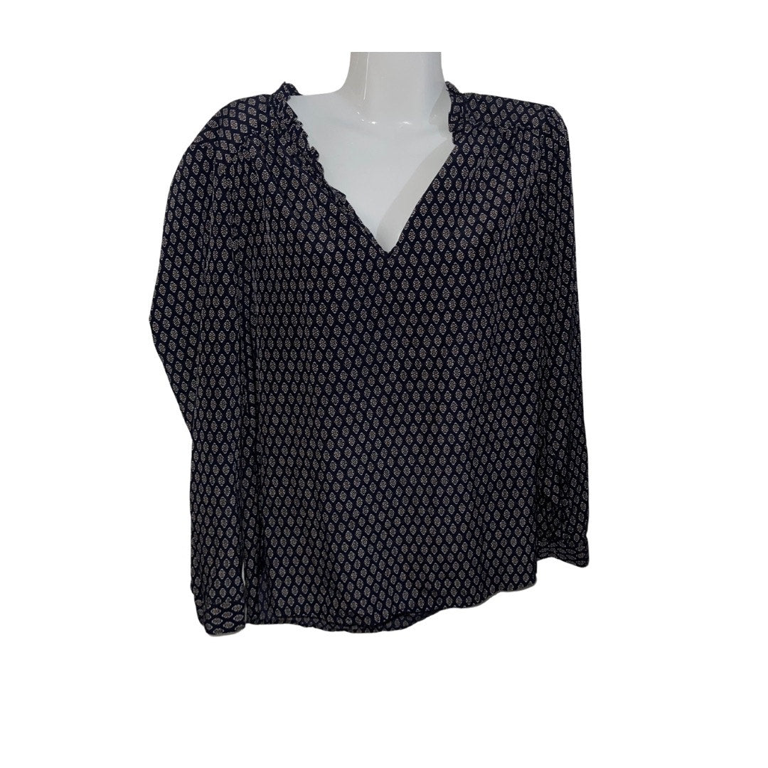 Lila Rose Top Blouse Diamond floral design Tie Neck Line Size Large