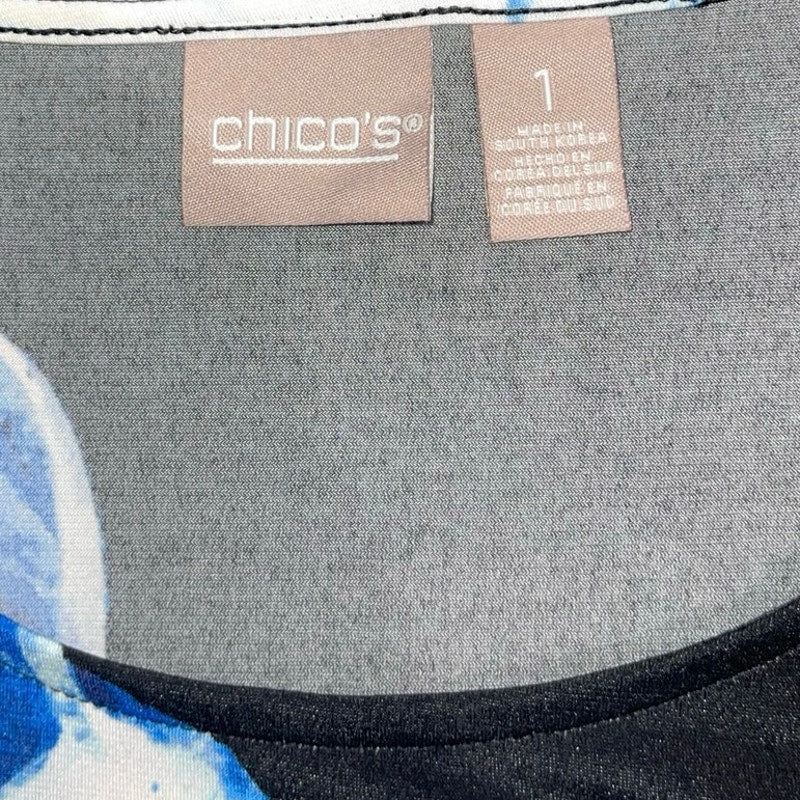 Chico's Asymmetrical Flower Design Blouse SIze 1 Medium Career Office Casual