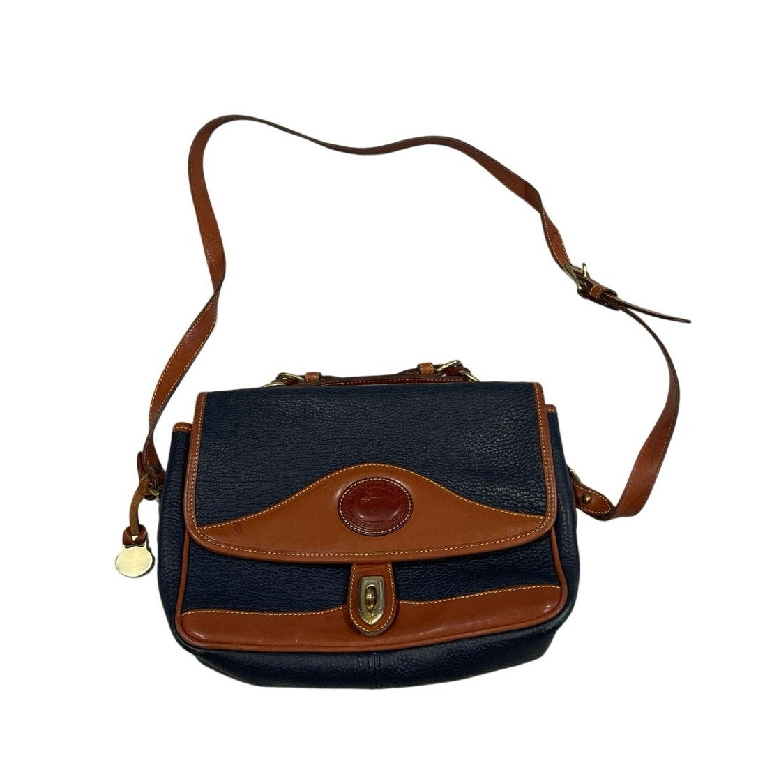 Vintage Dooney & Bourke Leather Carrier Navy Blue Crossbody Purse Turn Key Lock