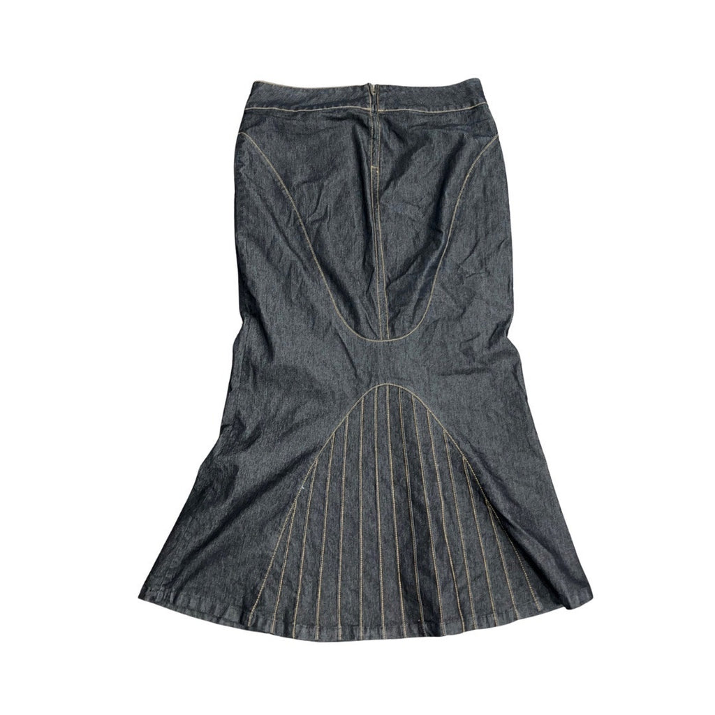 Bisou Bisou Denim Maxi Skirt Black Wash Pleated Boho 12 Mermaid Y2K Western 90s