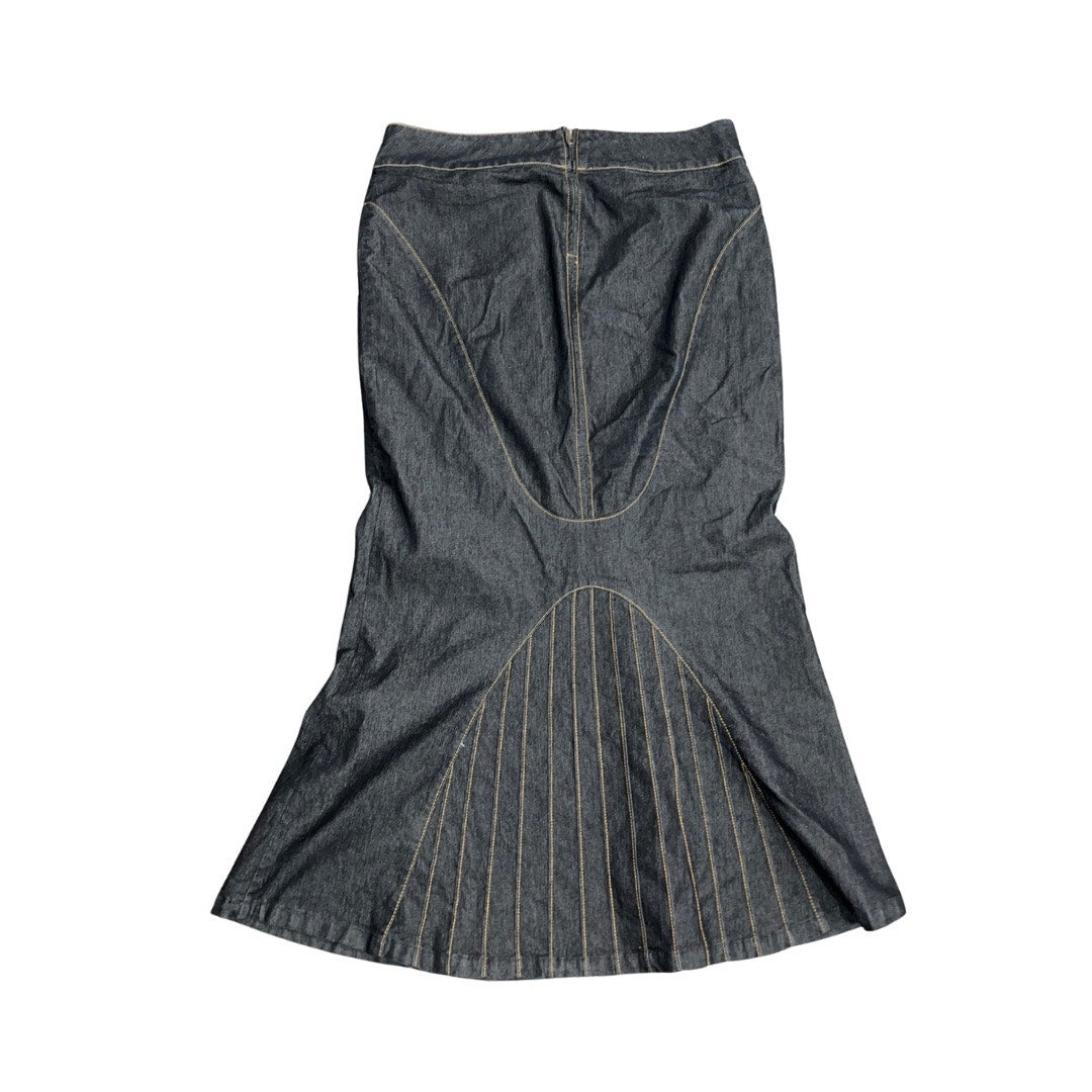 Bisou Bisou Denim Maxi Skirt Black Wash Pleated Boho 12 Mermaid Y2K Western 90s