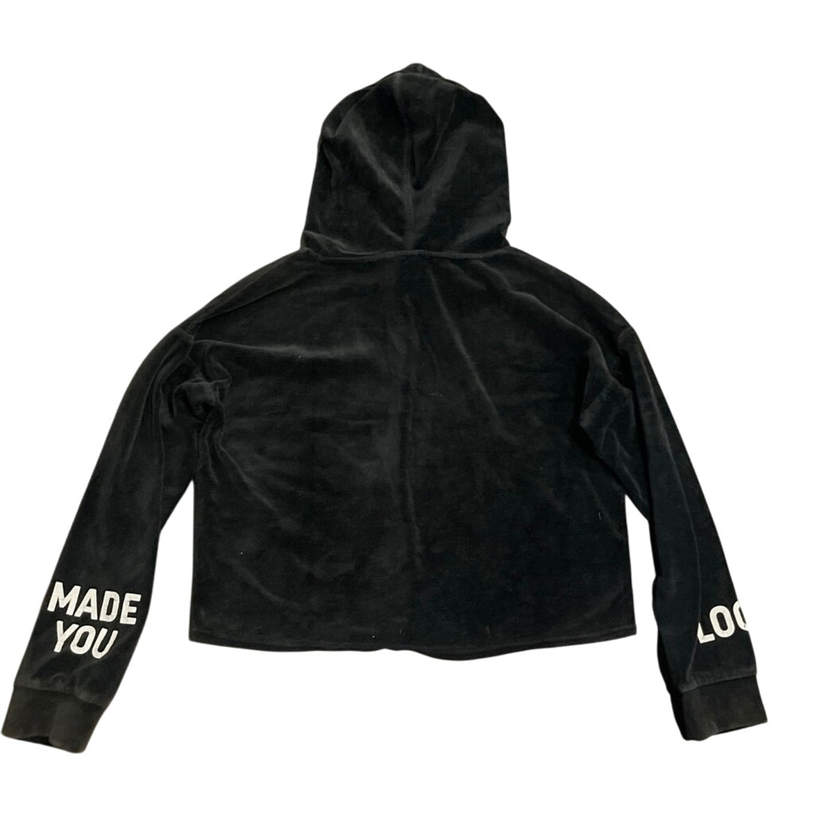 Forever 21 Black Velour Hooded Pullover Sweater SZ M Y2K Streetwear Casual