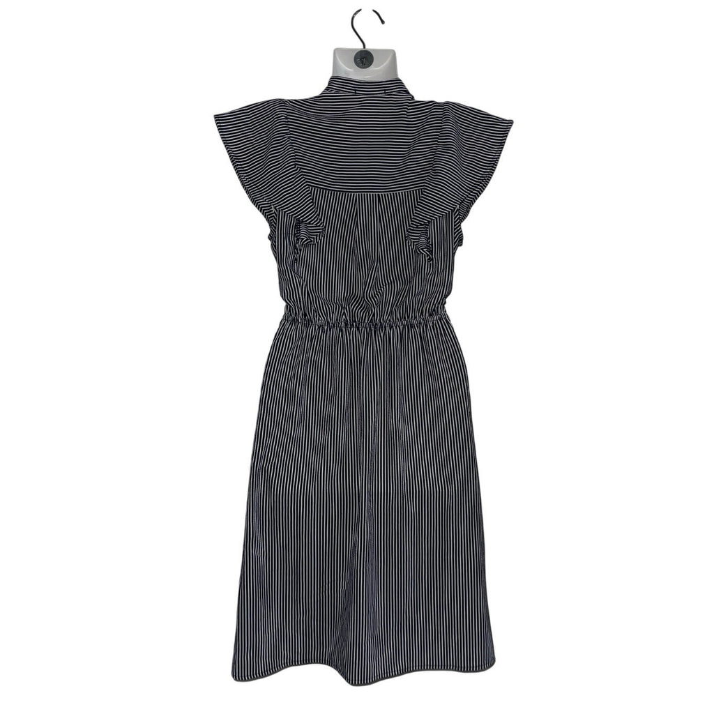 Monteau Navy White Striped Flutter Sleeve Dress Tie Waist XS Nautical Coastal