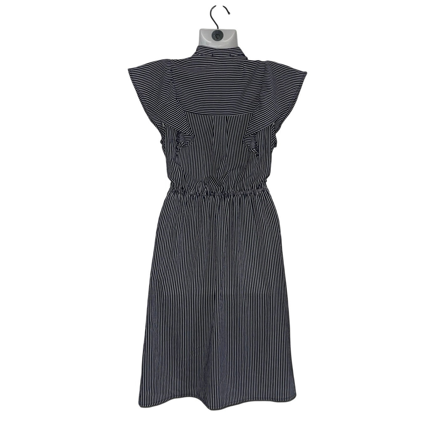 Monteau Navy White Striped Flutter Sleeve Dress Tie Waist XS Nautical Coastal
