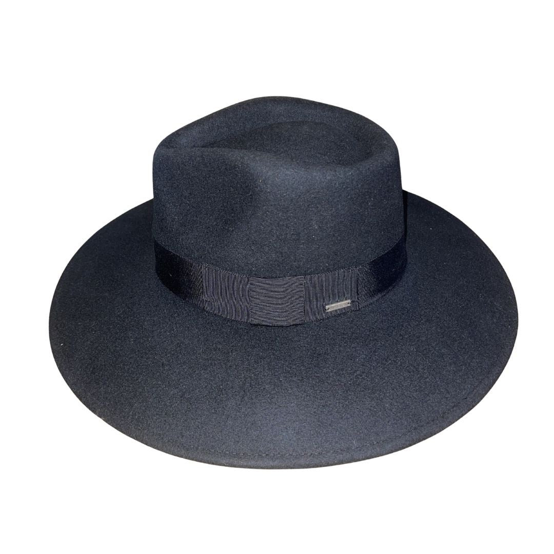 Brixton Joanna Black Felt Fedora Hat Ribbon Band NWT SZ Medium Australian Wool