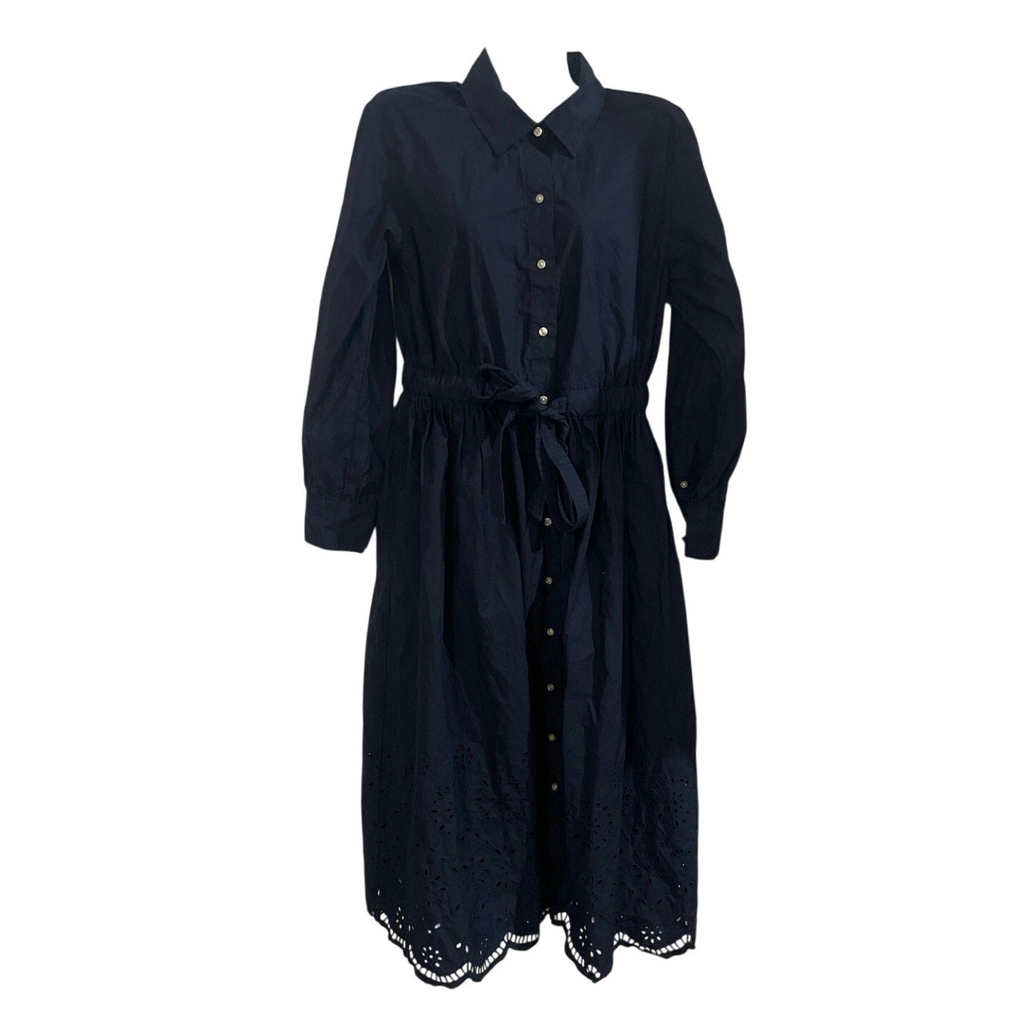 Free Assembly Eyelet Long Sleeve Maxi Shirt Dress Cinch Tie Waist SZ M Cottage