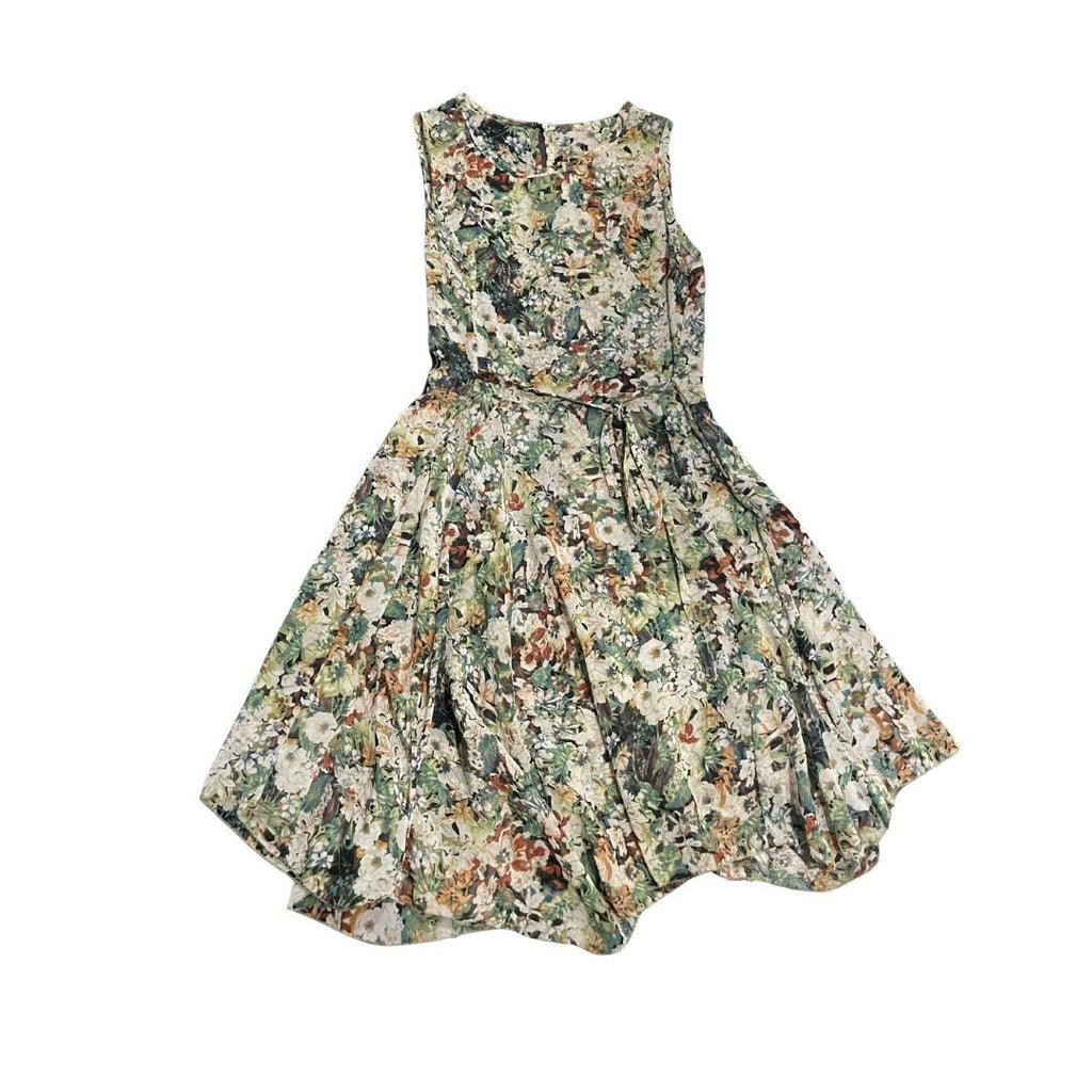 Bonanza Sleeveless Floral Boho Dress Botanical Garden Brunch Tie Waist