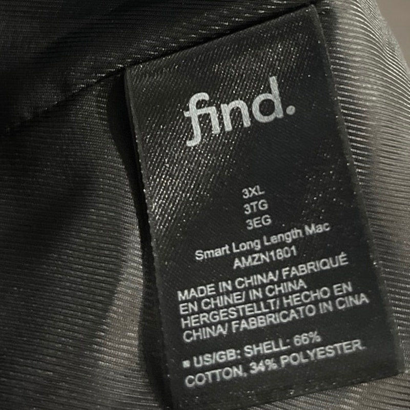 Find. Long Black Trench coat Jacket SZ 3XL Minimalist Casual Overcoat
