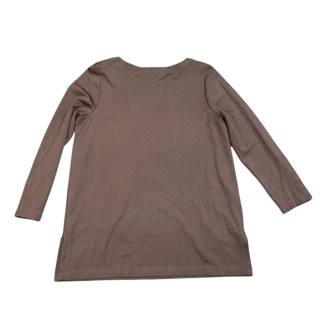 Chico's Brown Long Sleeve Top Button Cuffs Tunic Blouse size 2 Casual Preppy