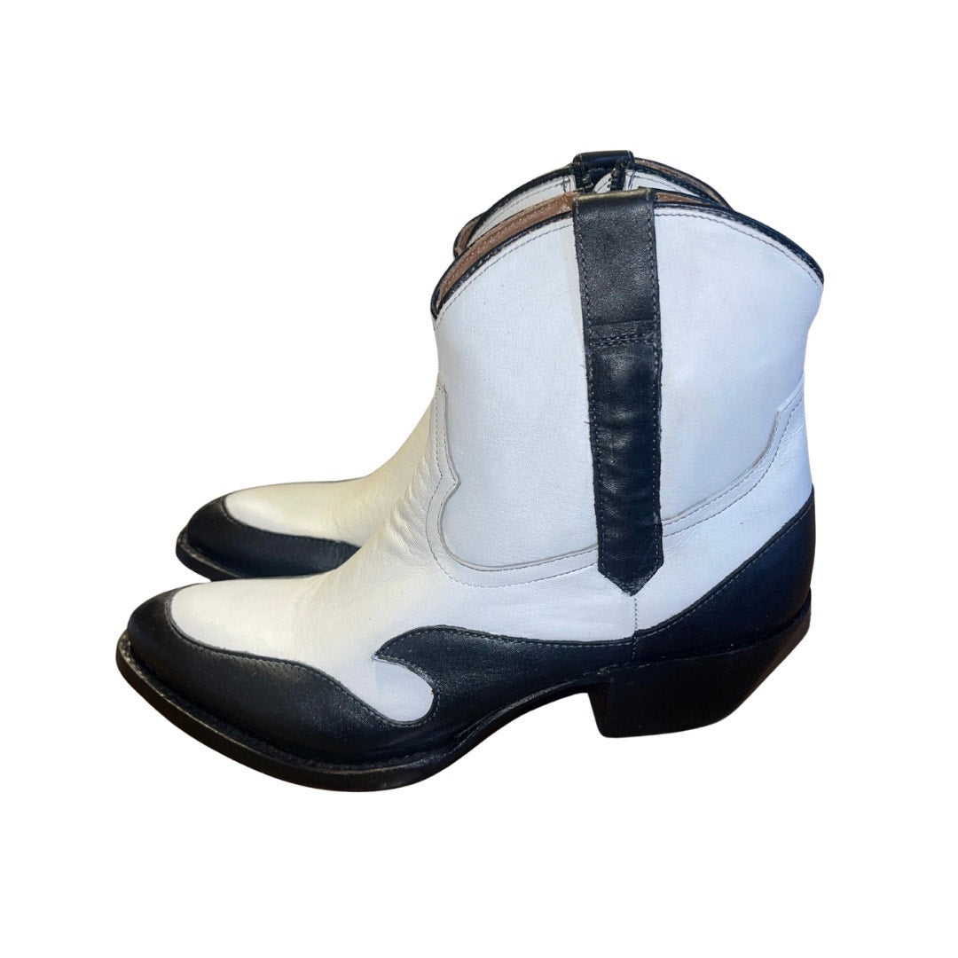 Lucchese Black White Flame Overlay Bianca Cowboy Boots Size 9B Western Cowgirl