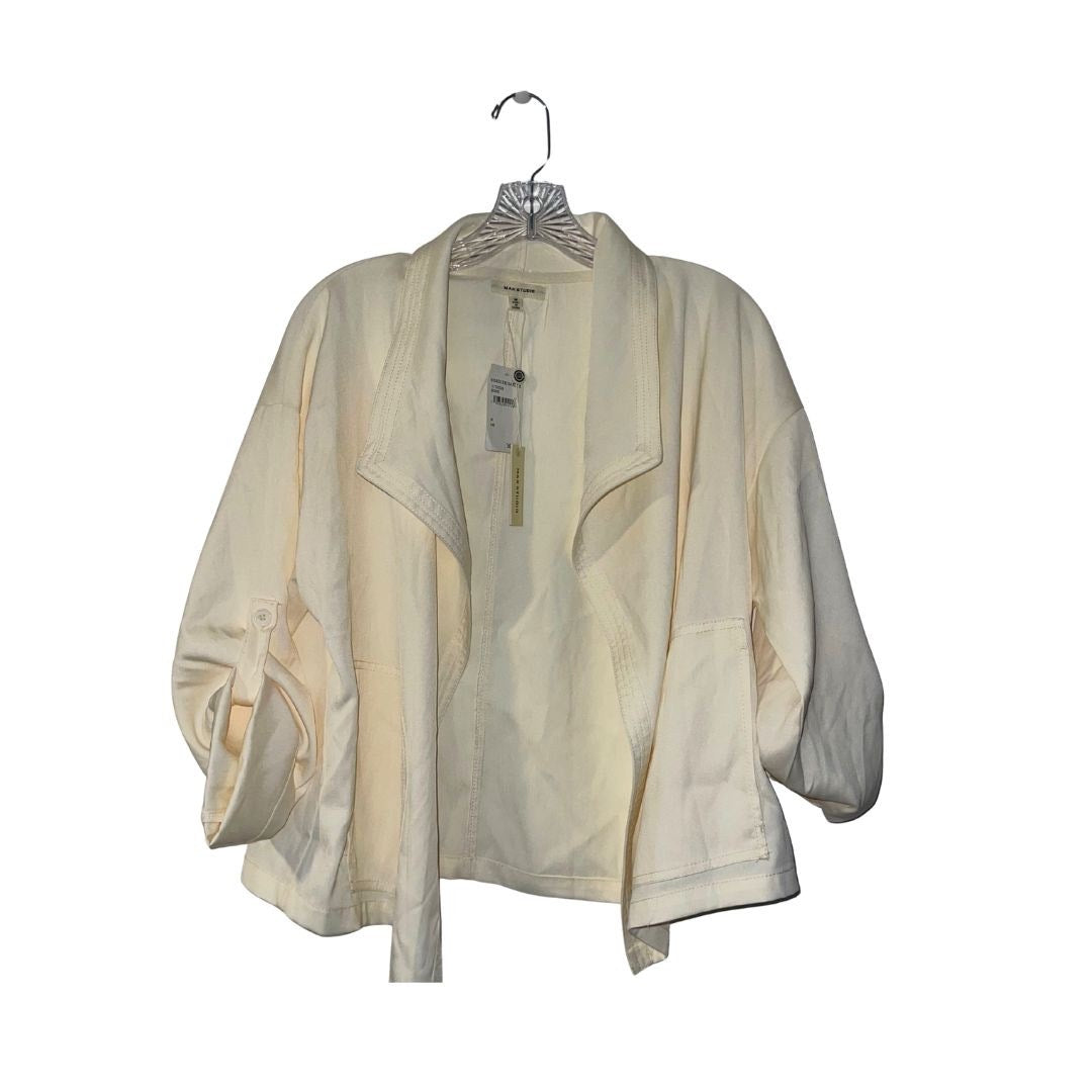 NWT Max Studio Drape Open Front Jacket Blouse Size Medium Bone Ruched Sleeves