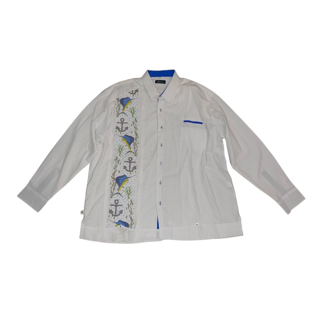 Kanan Long Sleeve Button Shirt SZ 48 Embroidered Nautical Fishing Vacation