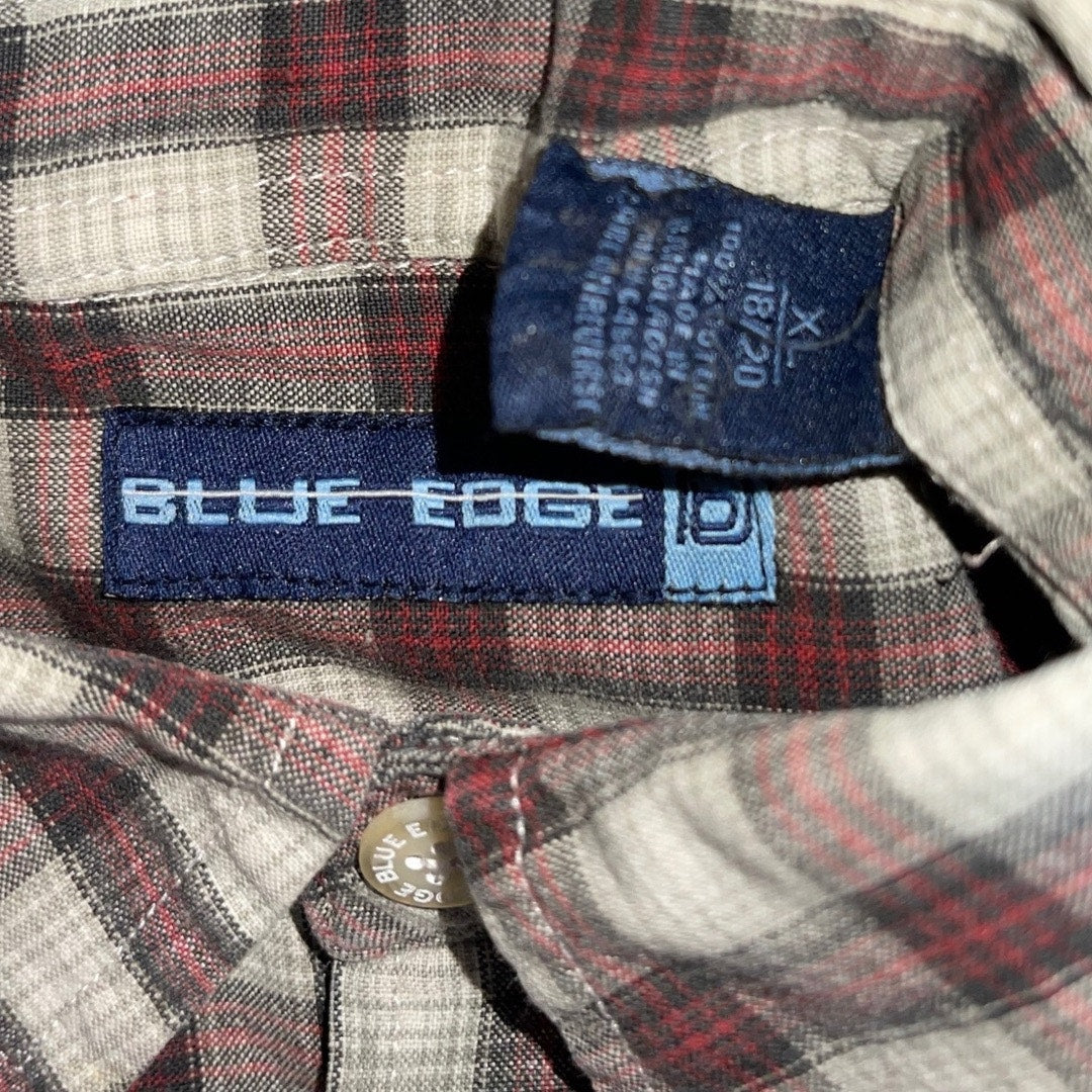Men's Plaid button up long sleeve shirt brown and beige casual wear size 18/20