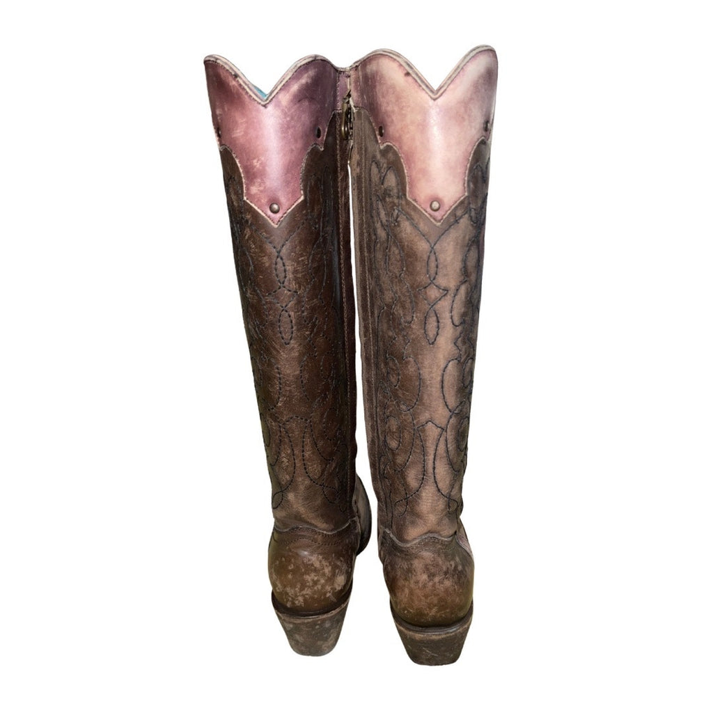 Corral Knee High Round Toe Cowboy Boots Western Distressed Leather Size 7 NWT