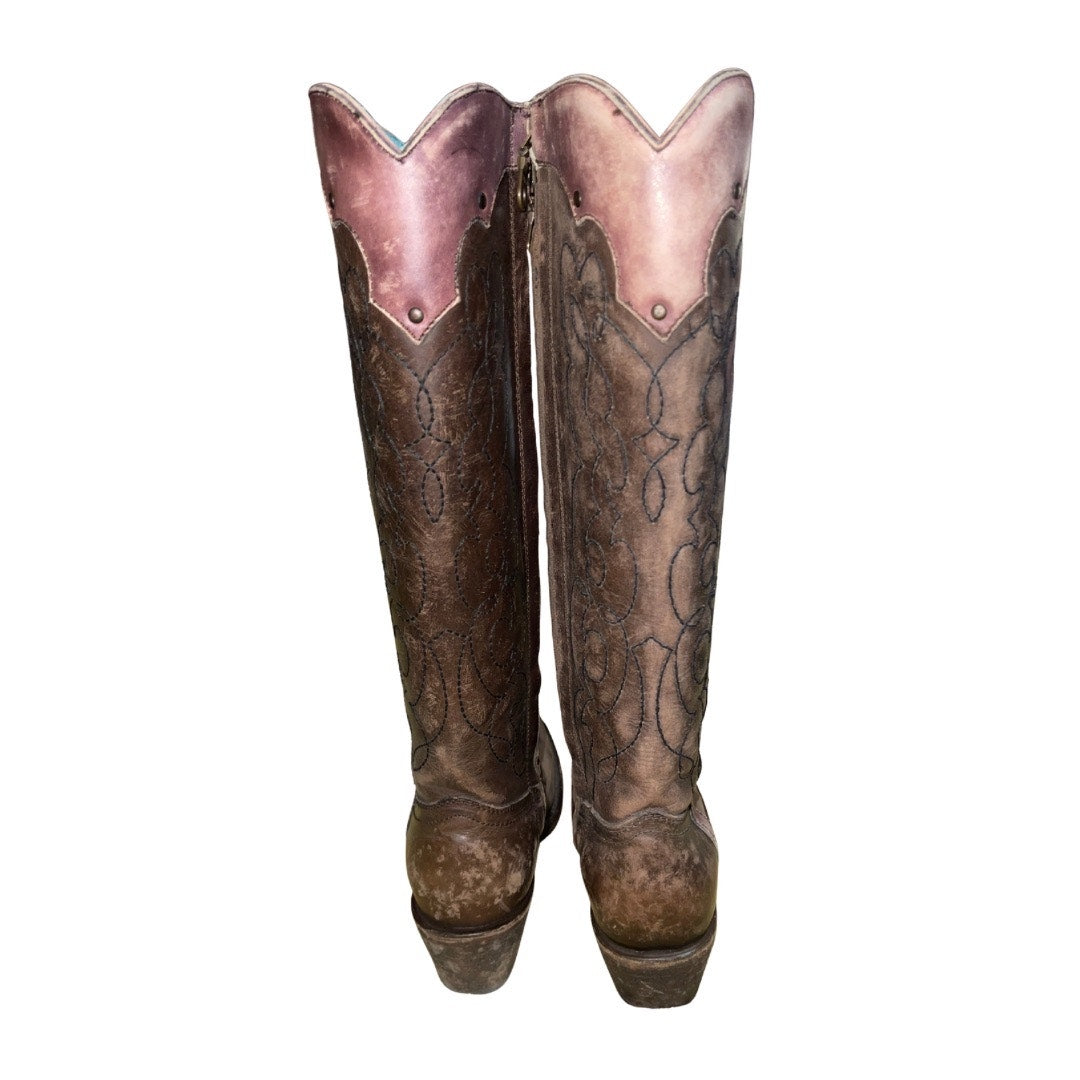 Corral Knee High Round Toe Cowboy Boots Western Distressed Leather Size 7 NWT