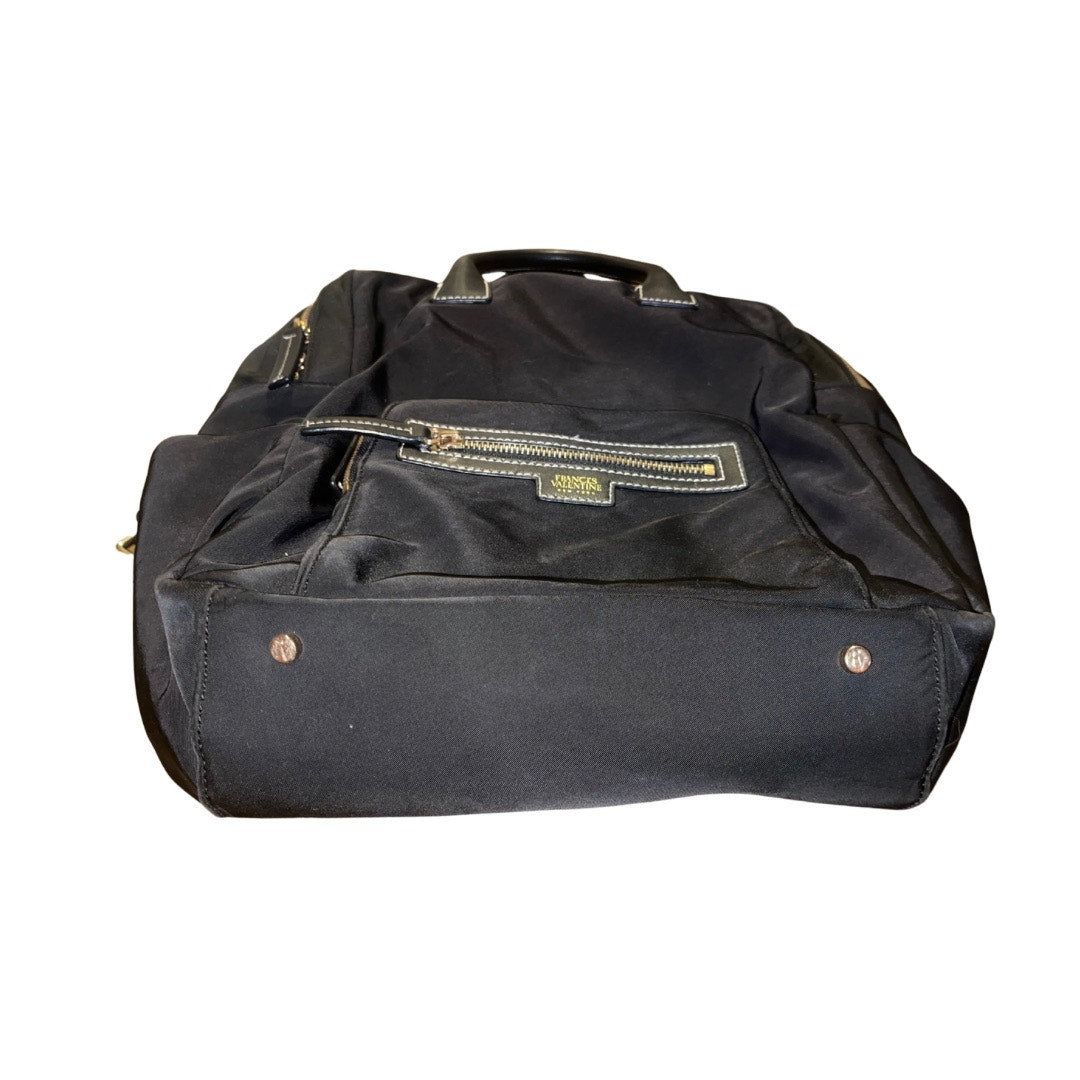 Frances Valentine Casey Nylon Backpack Bag Calf Leather Handles Striped Lining