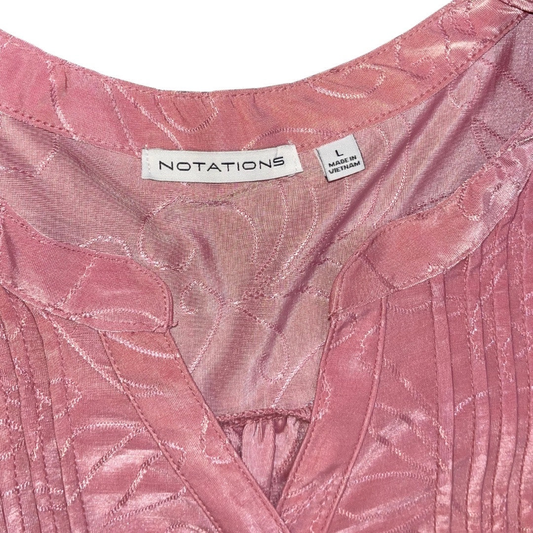 Notations Short Sleeve Pink V-neck Blouse Size Large Casual Artsy