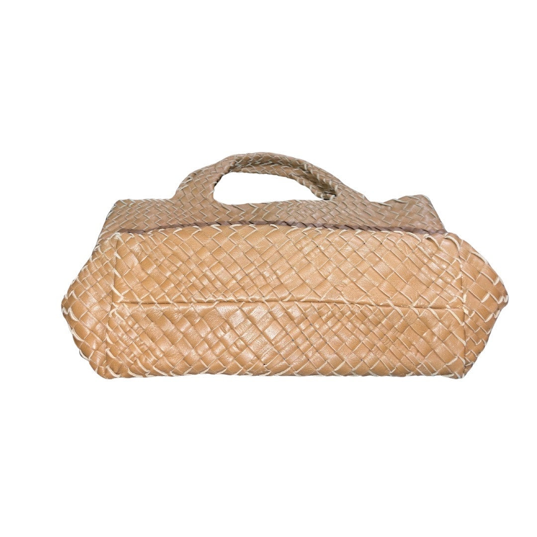 Vintage Falorni Mocha Brown Woven Leather Tote Made in Italy Handbag Top Handle