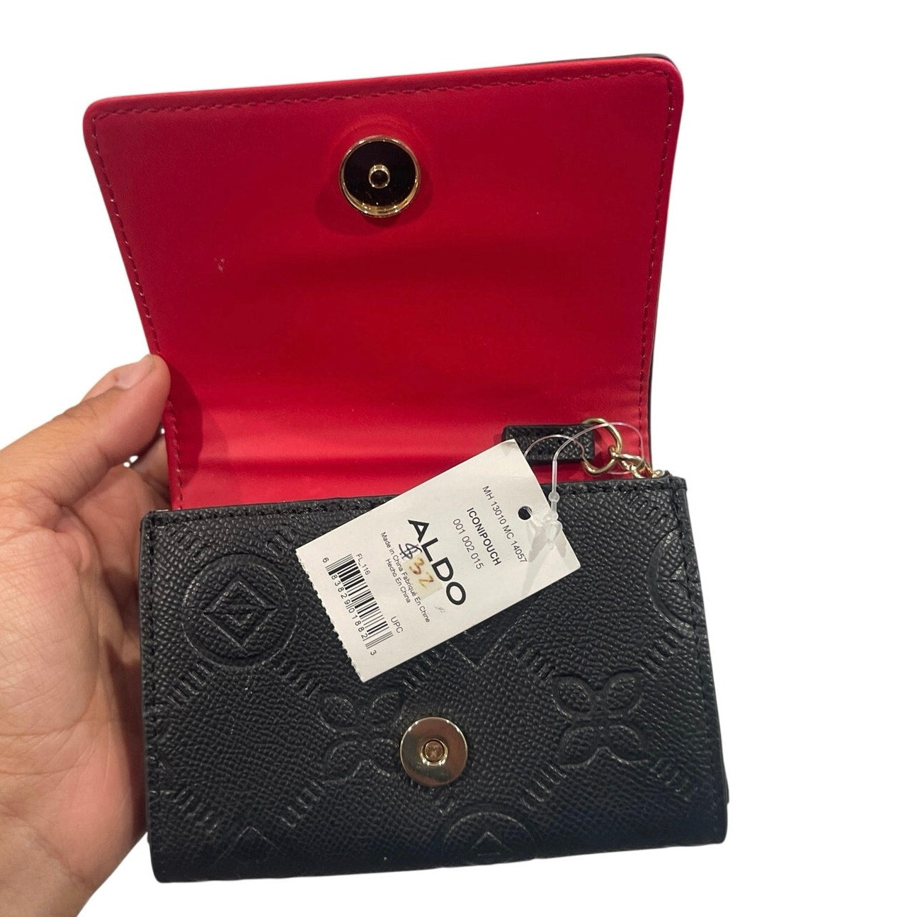 Aldo Black Bi-Fold Cardholder Compact Wallet Keychain Accessories NWT