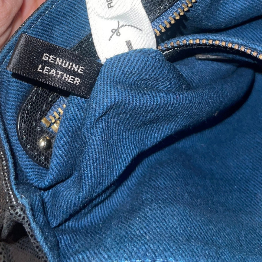 Ann Taylor Reptile Shimmer Leather Black Shoulder Bag Messenger Flap Purse