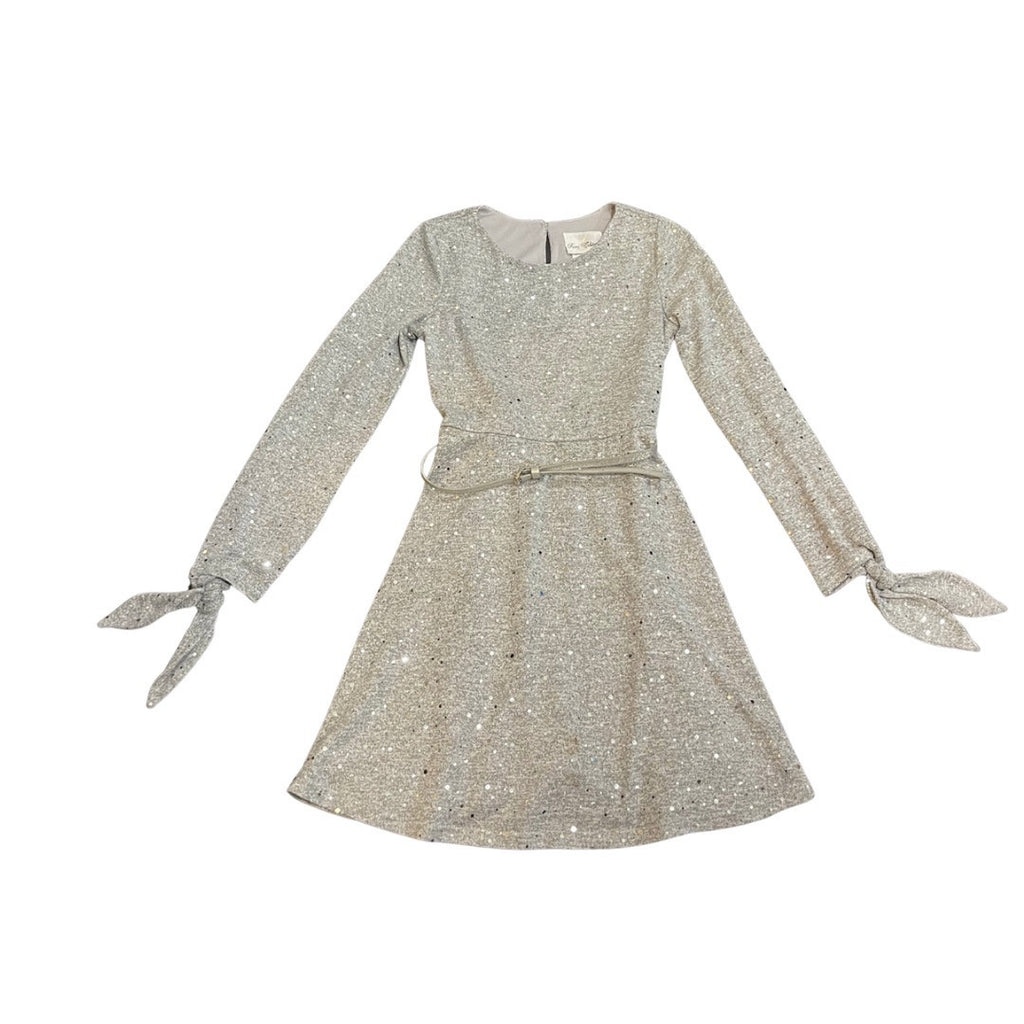 Rare Editions Girl Hacci Belted Long Sleeve Sequin Knit Dress SZ 12 Kids core