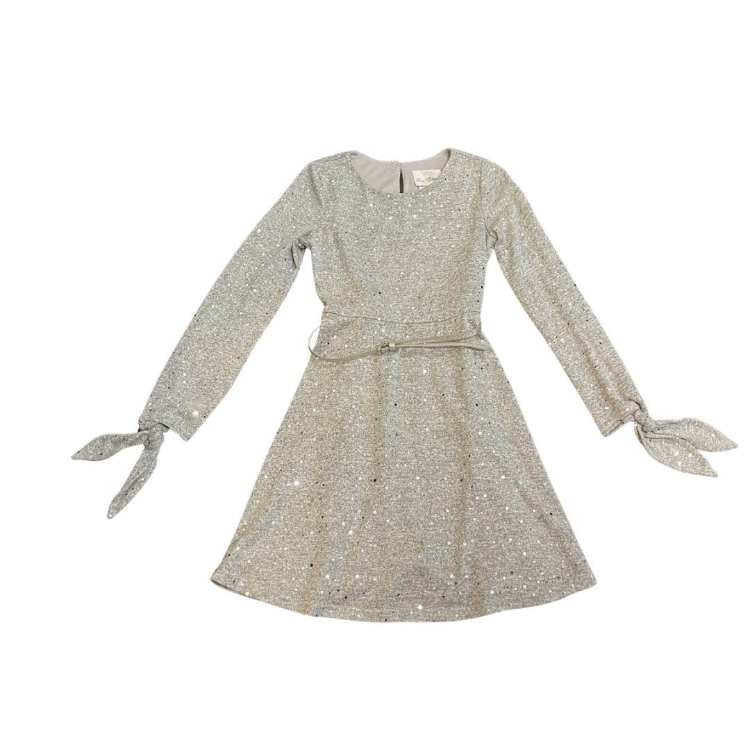 Rare Editions Girl Hacci Belted Long Sleeve Sequin Knit Dress SZ 12 Kids core