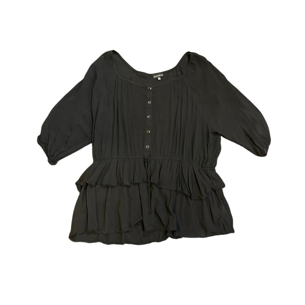 Zenobia Black Sheer Tiered Peplum Babydoll Tunic Top SX 3X Romantic Boho Chic