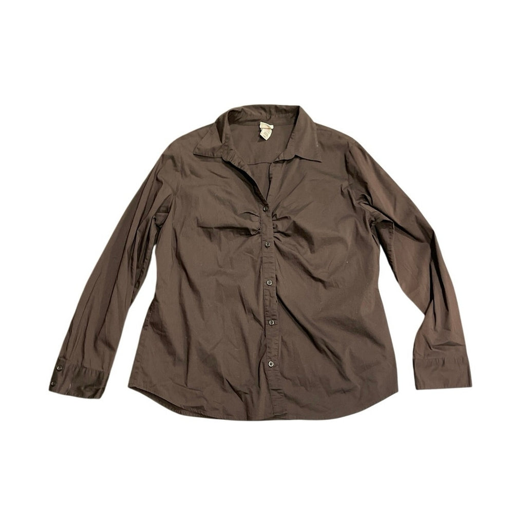 Covington Brown Long Sleeve Button Down Ruched Shirt SZ XL Y2K Casual Streetwear