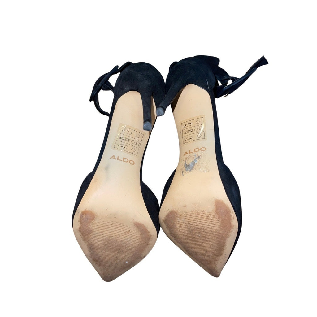 Aldo Onaedia Heels Black Pointy Toe Wide Ankle Strap Buckle Pump Stiletto Size 8.5