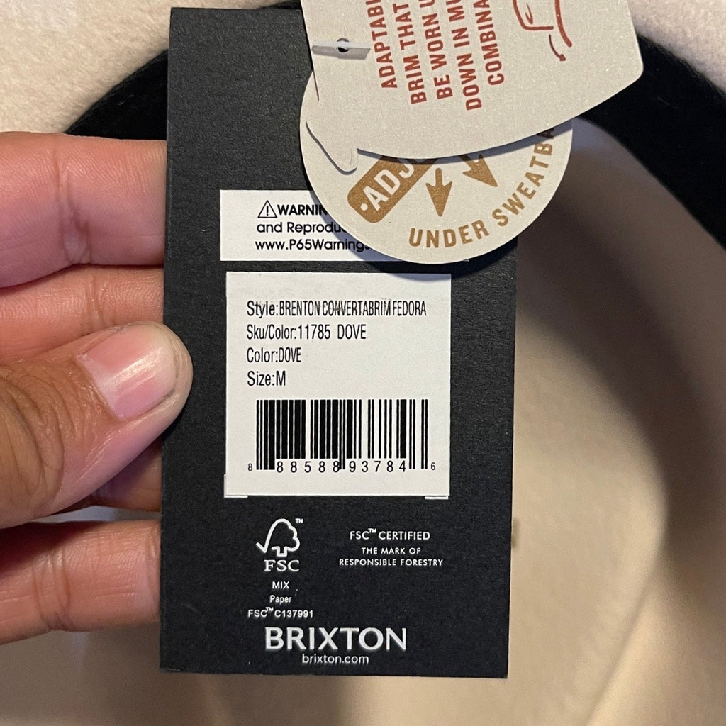 Brixton Brenton Convertabrim Fedora Dove Medium 7 1/4 Adjustable NWT