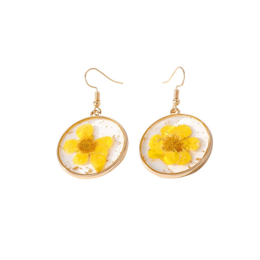 Yellow resin flowers Circular Earrings made of alloy metal dangling