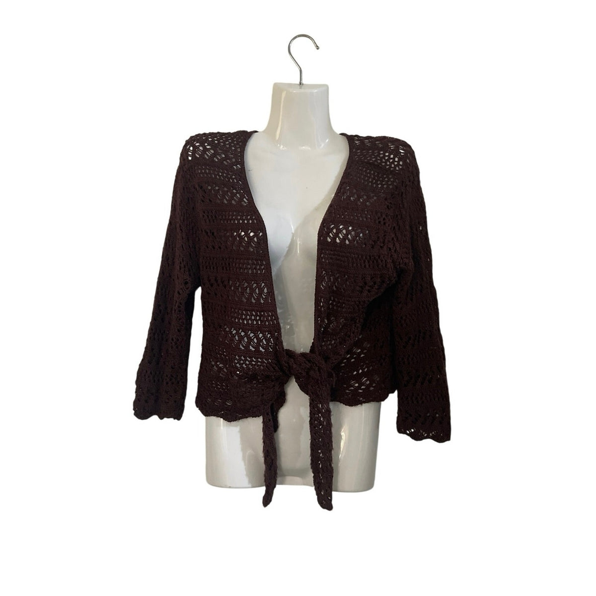 Mixit Crochet Tie Front Cardigan Open Knit Sweater SZ L Y2K 90s Boho Cottagecore