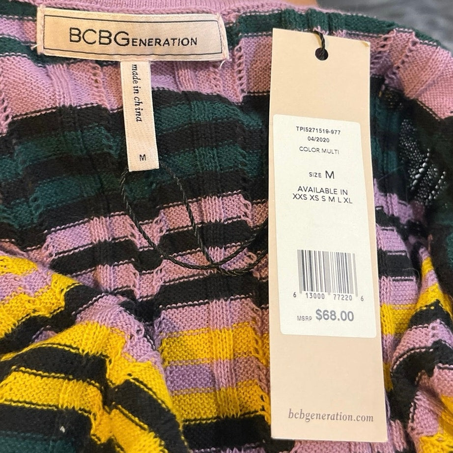 BCBGeneration Striped Crochet Knit Dolman Sleeves Top SZ M NWT Retro