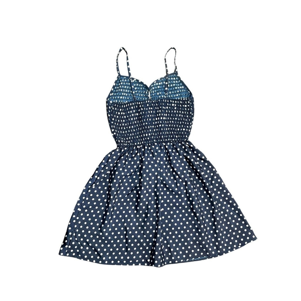 Xhilaration Blue Polka Dot Adjustable Strap Spring Dress