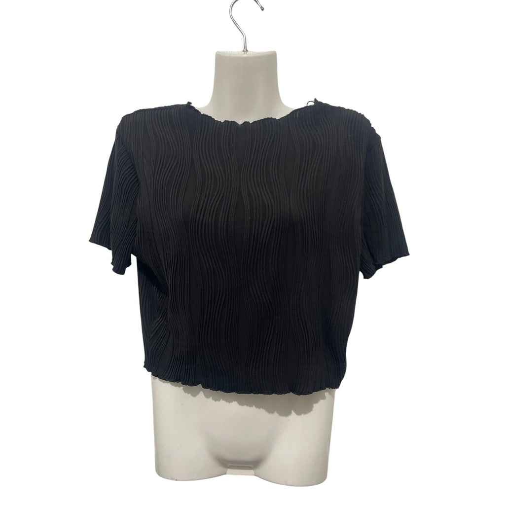Stretch Pleated Crinkle Short Sleeve Cropped Top Size Lightweight Boho Witchy