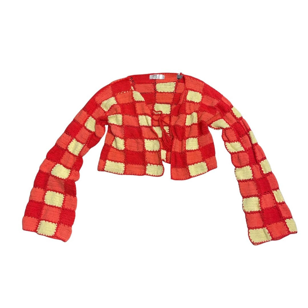 Wild Orange Tree Handmade Gingham Cropped Crochet Cardigan Retro Boho Coachella